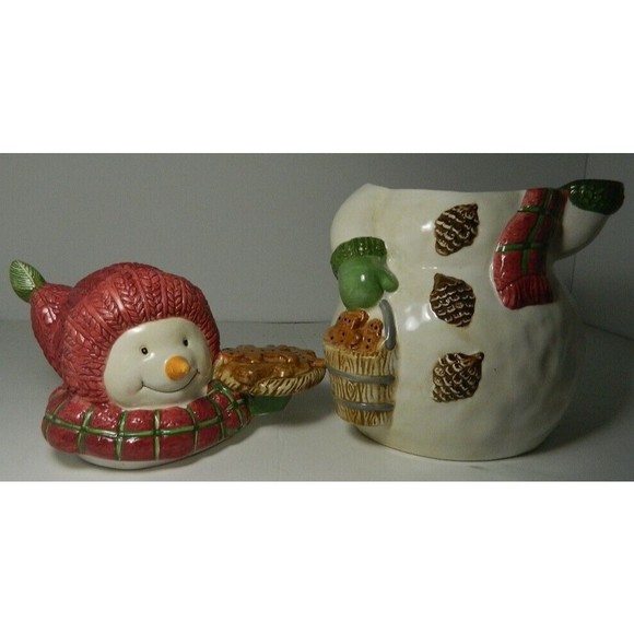 Vintage Bico Christmas Cookie Jar Snowwoman with Ginger Bread Men Cookies 10.5" - Picture 4 of 16